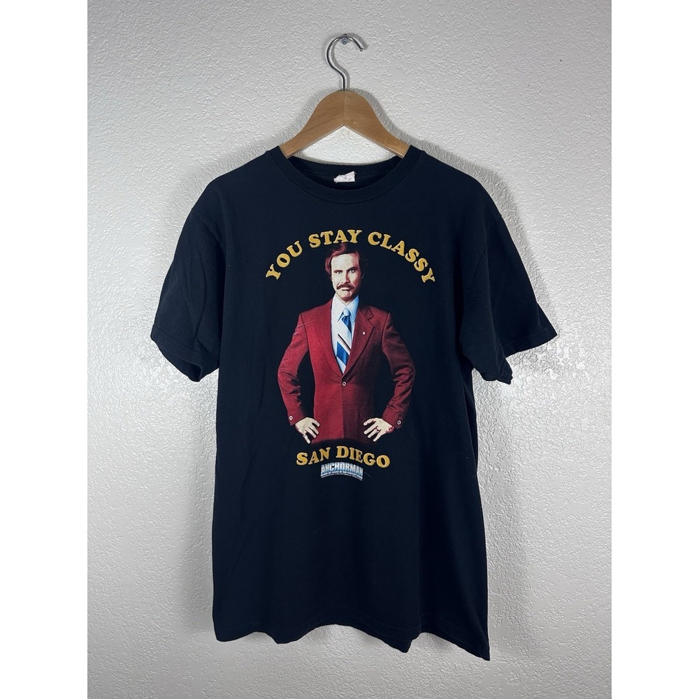 Anchorman Ron Burgundy You Stay Classy San Diego Movie Graphic T-Shirt Black